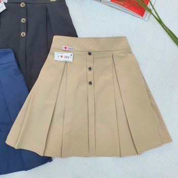 Chân váy xếp ly dáng dài mầu be cho học sinh size 5-15